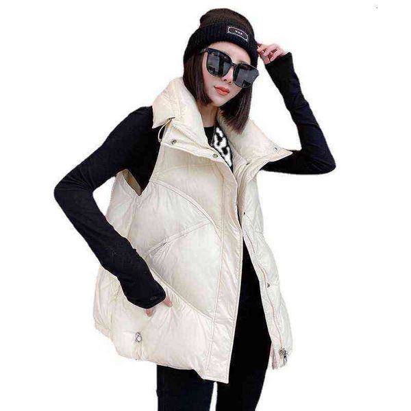 

2021 down vest women wear a loose large stand neck in winter, Black;white