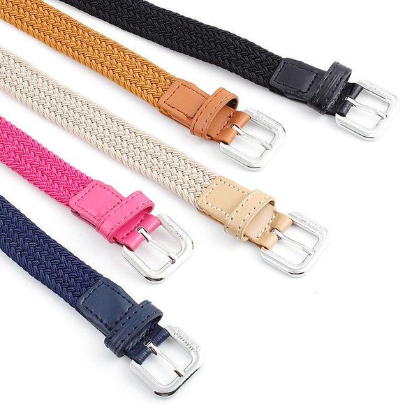 

belts men women fashion expandable braided elastic woven canvas buckle waistband plain webbing straps, Black;brown