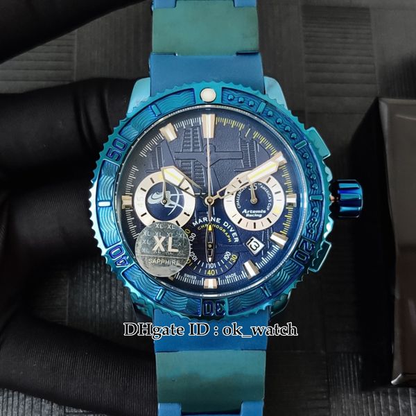 

diver 353-98le-3/artemis mens quartz chronograph watch pvd blue steel bezel gents new watches rubber strap, Slivery;brown