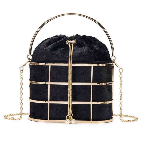 

bag metal hollow out handbag evening bag dinner ess bucket dinner girl