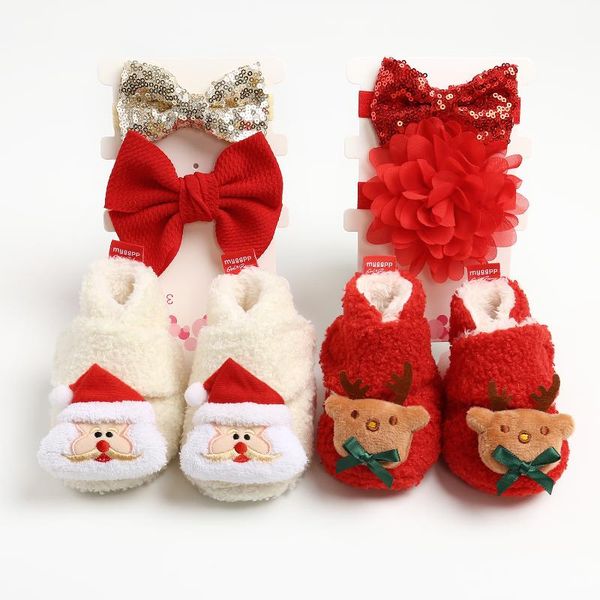 

first walkers cartoon christmas warm shoes with 2 hairpins