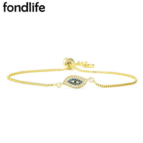 

charm bracelets shiny cubic zirconia stones leaf shape evil eye lucky bracelet women personal vintage blue eyes rose-gold cz jewelry gift, Golden;silver