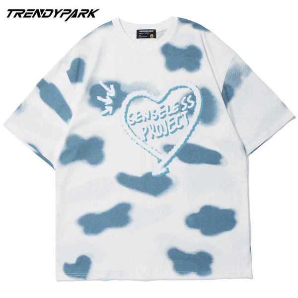 

men's t-shirt summer short sleeve blue sky clouds hip hop oversize cotton casual harajuku streetwear tee tshirts clothing 210601, White;black