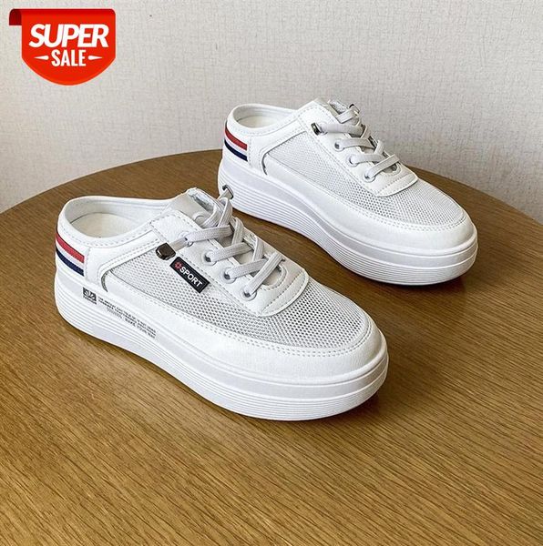 

lazy baotou half slippers women's net red same style sponge cake, breathable, lightweight, thick-soled shoes #1k8s, Black