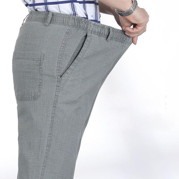 

men's pants plus size men high waist trousers casual 2021 linen loose cotton summer thin elastic business office 6xl, Black