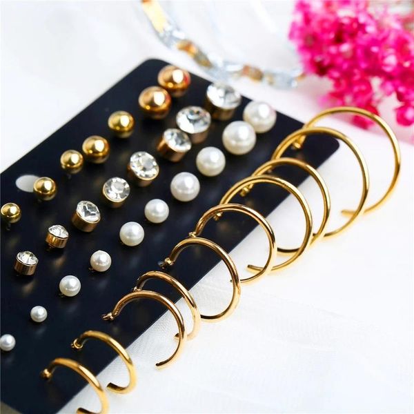 

pcs/set fashion crystal round beads stud earrings set for women man gold color circle daliy jewelry, Golden;silver
