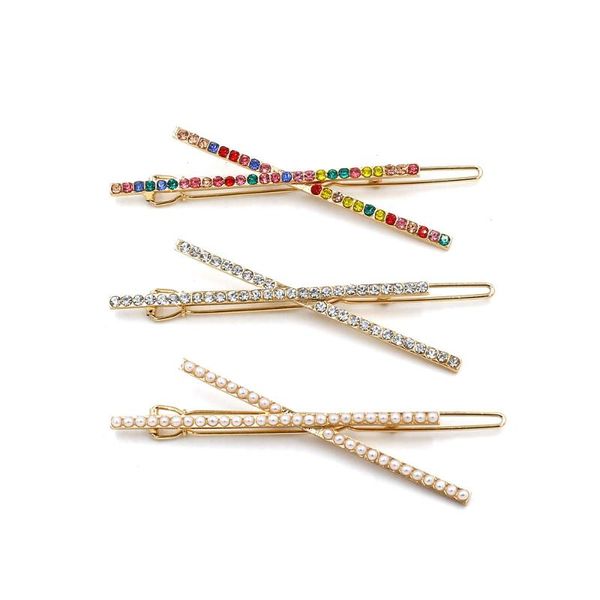 

other wind multi-color glass diamond hair clip side set female long, Golden;white