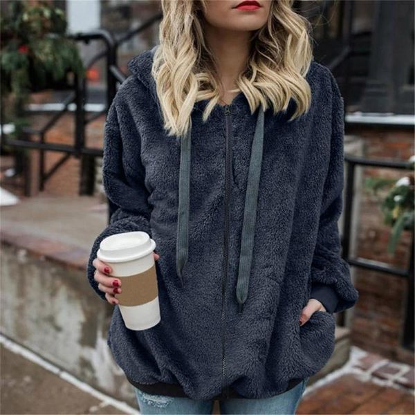 

women's jackets 2021 warm thick jacket winter pockets teddy bear female streetwear white solid pocket zipper coat women, Black;brown