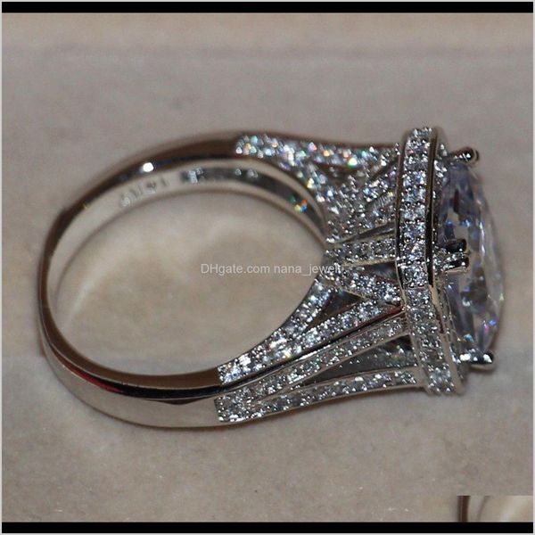 

size 5-11 luxury jewelry 8ct big stone white sapphire 14kt white gold filled gf simulated diamond wedding engagement band ring lovers 0a8cp, Slivery;golden