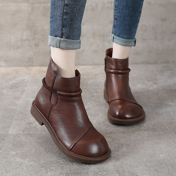 

black brown 2021 autumn winter cotton women's short tube boots layer cow leather sho