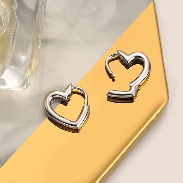 

love heart hoop earrings pure silver earring plain ear studs s925 pin 211221, Golden;silver