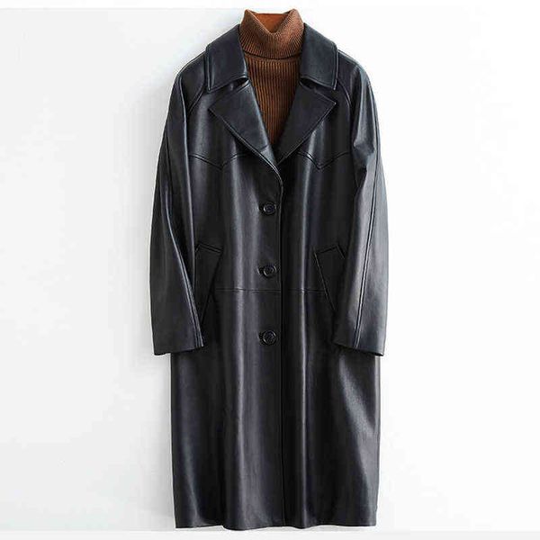 

lautaro black oversized leather trench coat for women raglan sleeve loose spring womens clothes long soft faux leather coat 211118