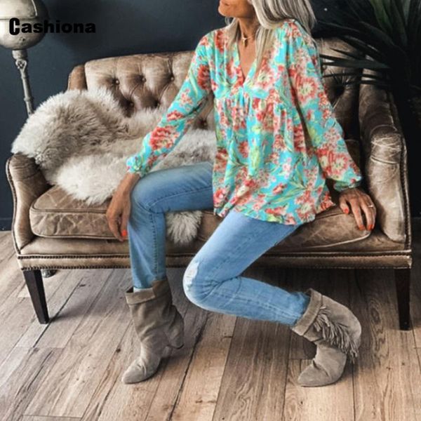 

women's t-shirt plus size 3xl women elegant leisure casual t shirt lantern sleeve v-neck flower print loose femme bohemian tees, White