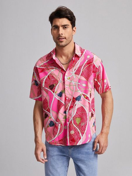 

men drop shoulder chain print shirt e8d3#, White;black