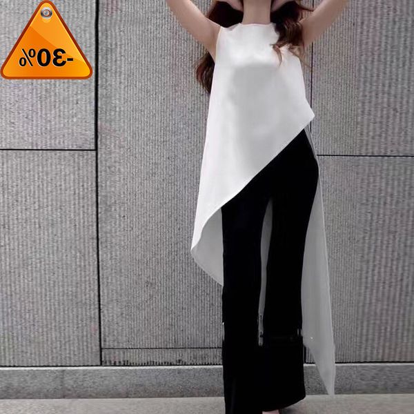 

women's blouses & shirts for chiffon shirt women sleeveless asymmetrical large size dovetail female summer fashion clothing ohao, White