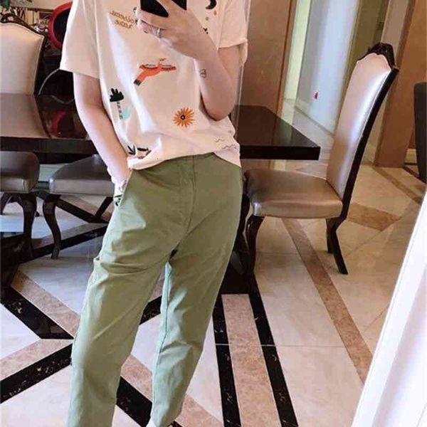 

2021 autumn winter pink flower bird / star embroidery short sleeve t shirt nrju, White