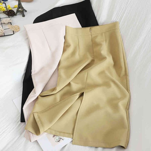 

skirts autumn spring women split solid straight package hip elegant office lady fashionable female skirts rmzx 9hxf, Black