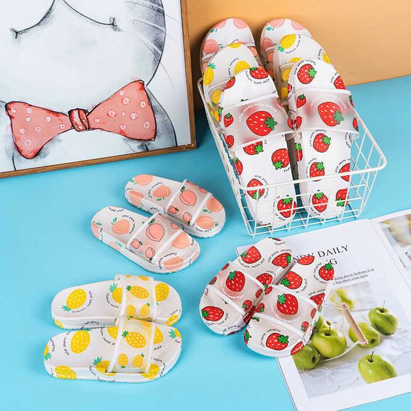 

parent-child cute girl slippers kids fruit strawberry pineapple peach children baby home women shoes 210712, Black;grey