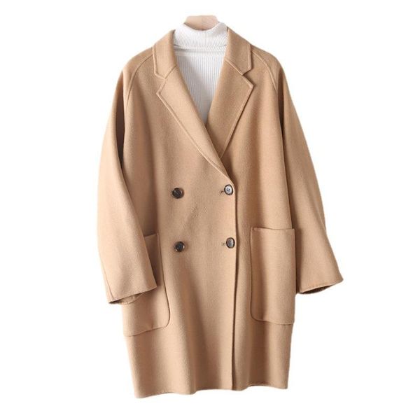 

women's wool & blends shuchan fall/winter 2021 solid coat polyester casual loose woman parkas autumn and winter jackets, Black