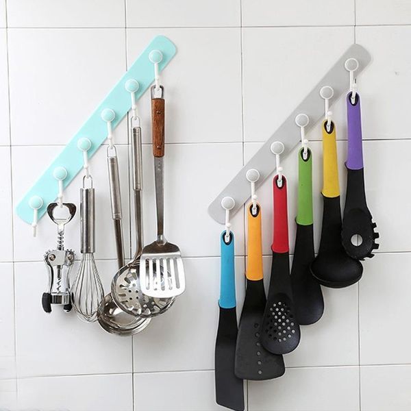 

towel racks plain seamless 6-link hook creative kitchen wall row clasp punching clothes hanging yhj121001