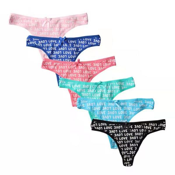 

women's panties letter print floral ensemble femme 6 piÃ¨ces women underwear cotton g-string high elastic cueca lntimates, Black;pink
