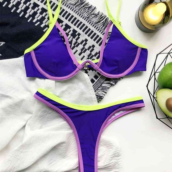 

new splicing v-bar underwired women swimwear female swimsuit two-pieces bikini set thong bather push up bathing suit swimin