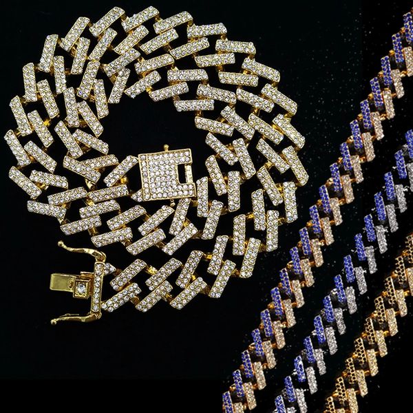 

multicolor miami cuban link chain necklace exaggerated personality imitation gold diamonds mens iced out chains hip hop jewelry gift, Silver