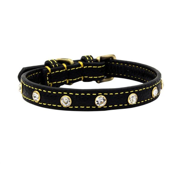 

dog collars & leashes real leather pet collar adjustable shining rhinestone lichee pattern cat two sided layer dogs cats chain