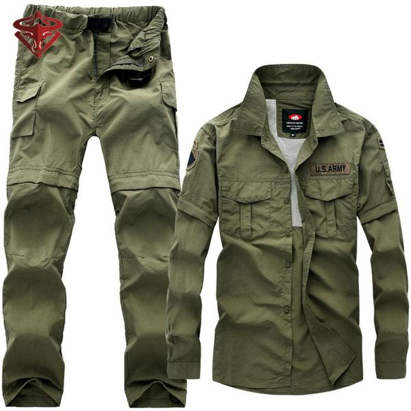 

hunting sets tactical uniforms removable multi-pocket overalls cotton casual cargo pant men camouflage clothes uniform, Camo
