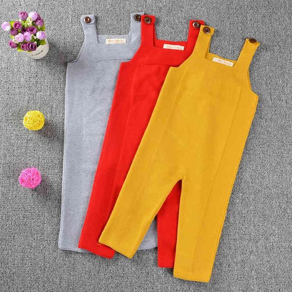 Säuglingsgeborenes Baby Jungen Mädchen Reine Farbe Strickhose Overalls Kleidung Frühling Herbst Hosenträger Hosen 210429