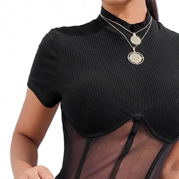 

patchwork womens black mesh ladies t shirt casual harajuku short sleeve women party streetwear crop tees summer, White