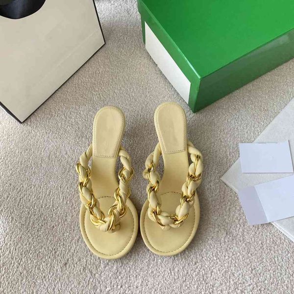 

slippers high-end quality ultra-soft mianyang leather hand-woven metal chain temperament ladies summer sandals slippers with high5cm piu0, Black