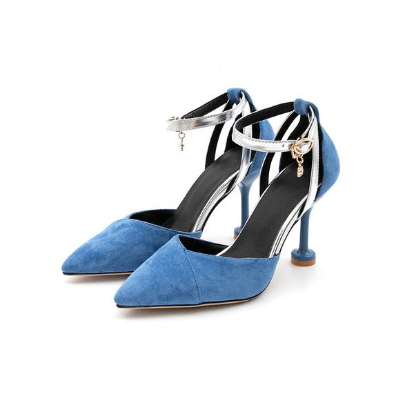 

dress shoes sandalia feminina 2021 wild high-heeled pointed word buckle sandals fine heel with women single zapatos de mujer, Black