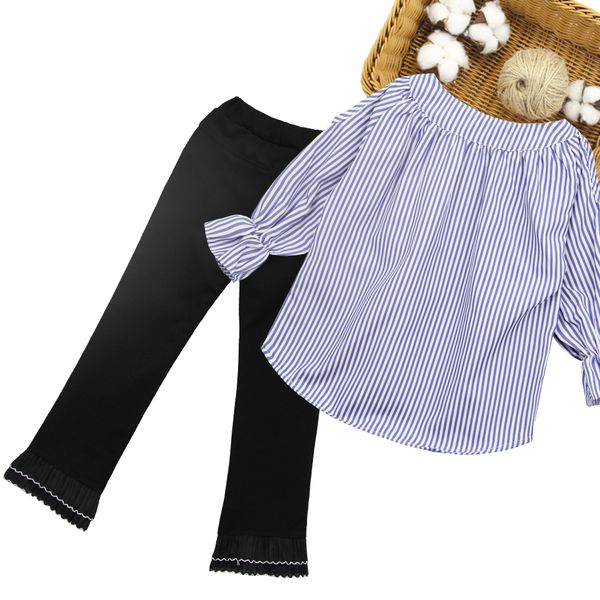 

girls school clothes spring autumn girl clothes striped blouse + pants girls clothes casual style kids tracksuit, White