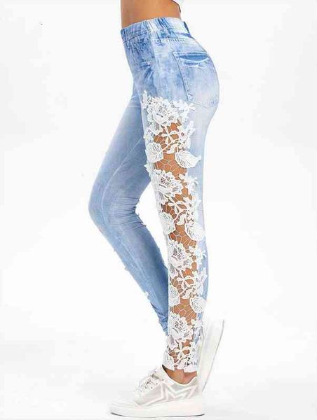 

plus size 3xl crochet women leggings applique panel high waisted sheer jeggings elastic casual fashion fitness leggins workout pants, Black