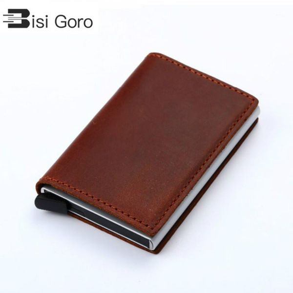

wallets bisi goro 2021 business card holder wallet genuine leather vintage women purse crazy horse rfid aluminium1, Red;black