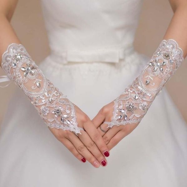 

bridal gloves 1 pair fingerless white elegant short paragraph rhinestone lace wedding accessories bride
