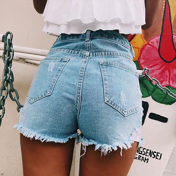 

women's shorts 2021 summer women denim ripped short pants with pockets high waist jean casual leg-openings jeans, White;black