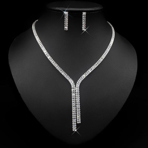 

earrings & necklace hibride square cubic zirconia party prom and brides jewelry sets for wedding bridesmaid accessories n-975, Silver