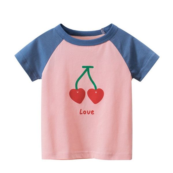 

childrens clothing girls short sleeve t-shirt kids cotton cherry printed new summer 2021 toddler girl clothes 2-7 t, White;black