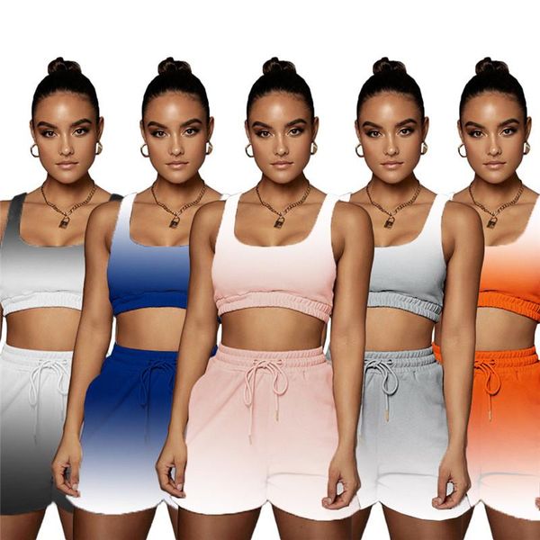 

women's tracksuits gradient color tank and shorts set two 2 piece sets active tracksuit sporty summer outfits, Gray