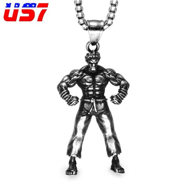 

pendant necklaces us7 cool strong man charm vintage gym pendants stainless steel silver color japan samurai punk necklace men jewelry