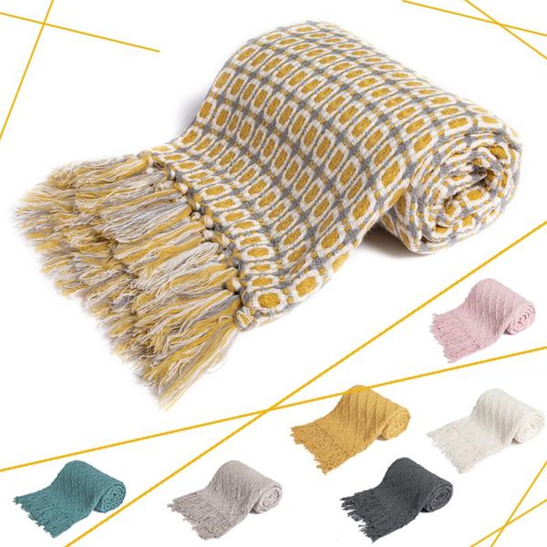 

blankets yellow grey soft sofa throw blanket with tassels knitted winter warm thread nordic towel bed 130x150