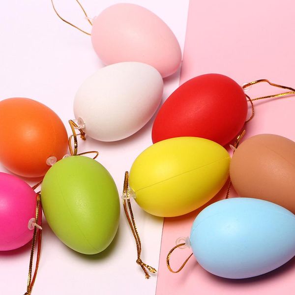 

12pcs 6*4cm plastic easter eggs hanging ornament kids toy diy crafts painting foam egg for party home decoration supplies