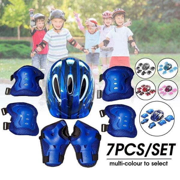 

elbow & knee pads 7pcs/set skate cycling bike safety helmet pvc boys girls kids for roller skating riding scooter skateboarding, Black;gray