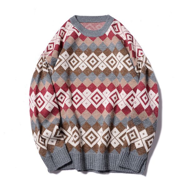 

men's sweaters arrival fall and winter loose color diamond jacquard thick lovers argyle o-neck casual male sweater designer clothes 9mw, White;black