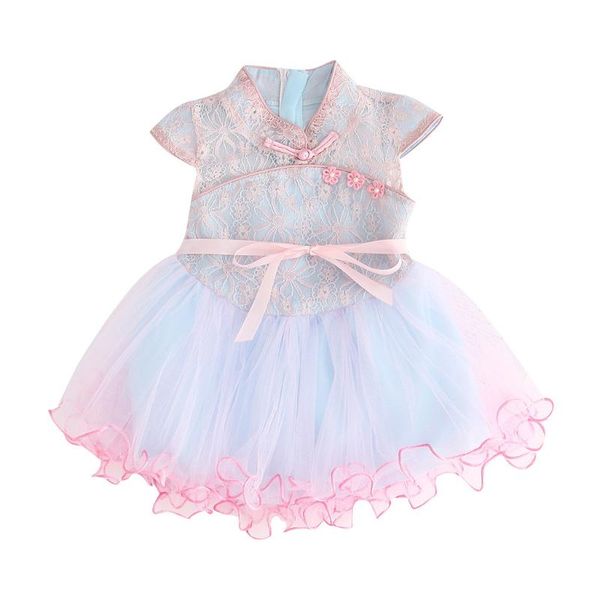 

born baby girls dress toddler kid floral printed lace cute patchwork cheongsam tulle girl's dresses, Red;yellow