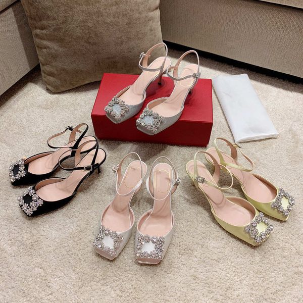 

fish mouth stiletto sandals women's 2021 summer new back empty square head all-match open toe rhinestone one-word buckle, Black