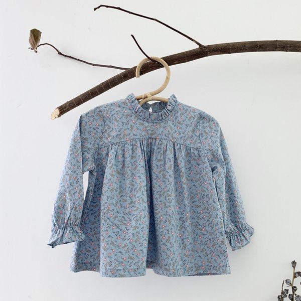 

korean style new 2021 autumn baby girls blue floral blouses long sleeve kids toddlers children shirts, White;black