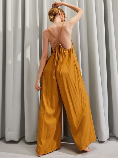 

luukse pocket side tied backless wide leg cami jumpsuit r2dg#, White